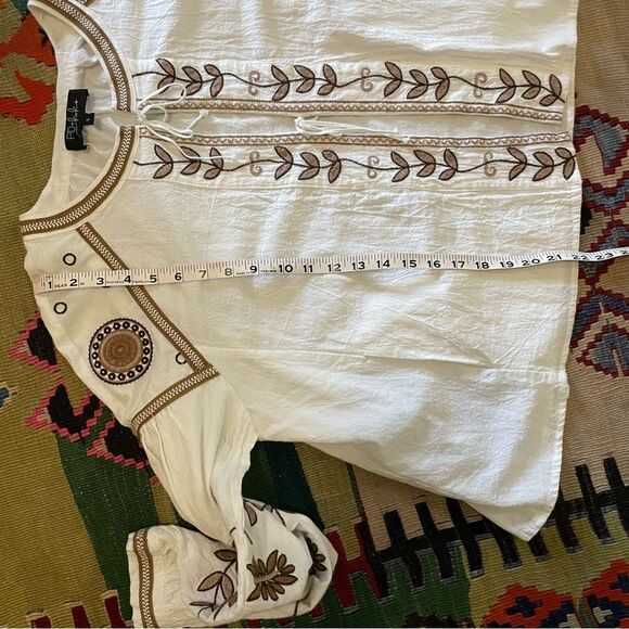 RD & Koko Anthropologie White/Brown Embroidered Peasant Jacket Sz-L - Picture 9 of 9